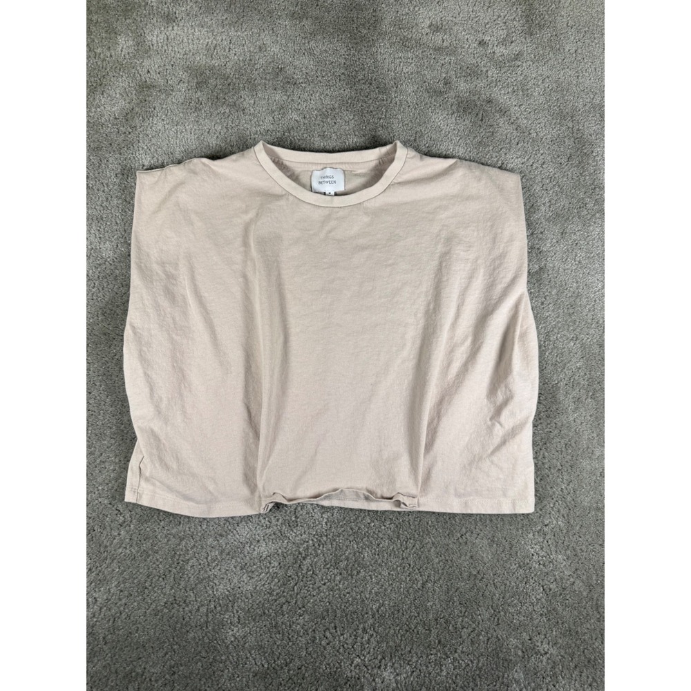 Things Between Womens Beige Cotton Padded Shoulder Muscle Tee Shirt Size M